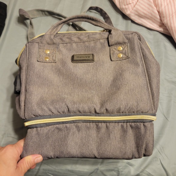 HaloVa Handbags - HaloVa Women Diaper Bag Backpack OS Grey Canvas Insulated Travel Functional